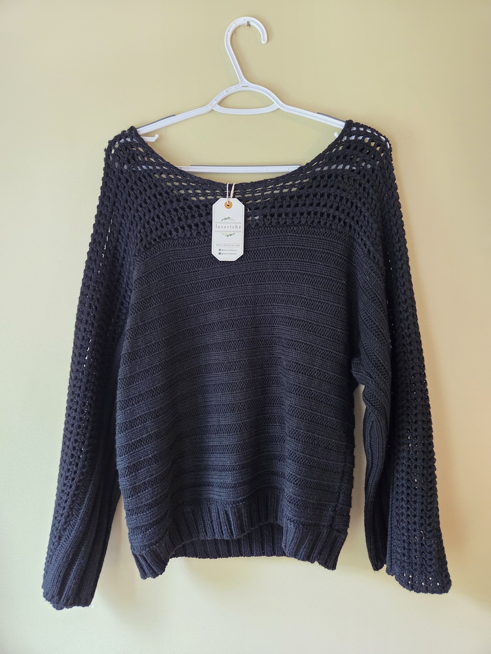Women's Black Crochet-Accent Sweater